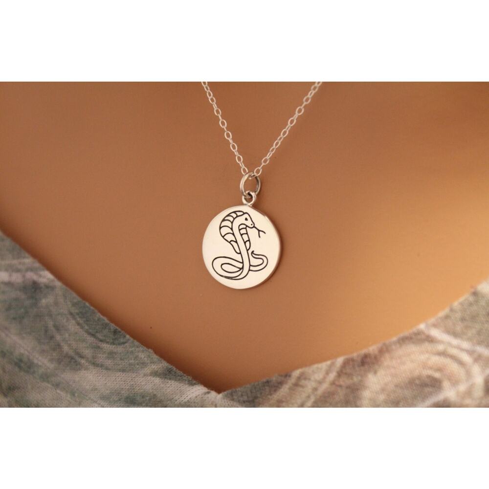 Sterling Silver Cobra Charm Necklace, Cobra Snake Necklace, Cobra Necklace